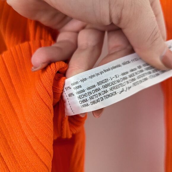 NWOT Zara orange ribbed mockneck one sleeve asymmetrical bodycon bodysuit top - Picture 4 of 7